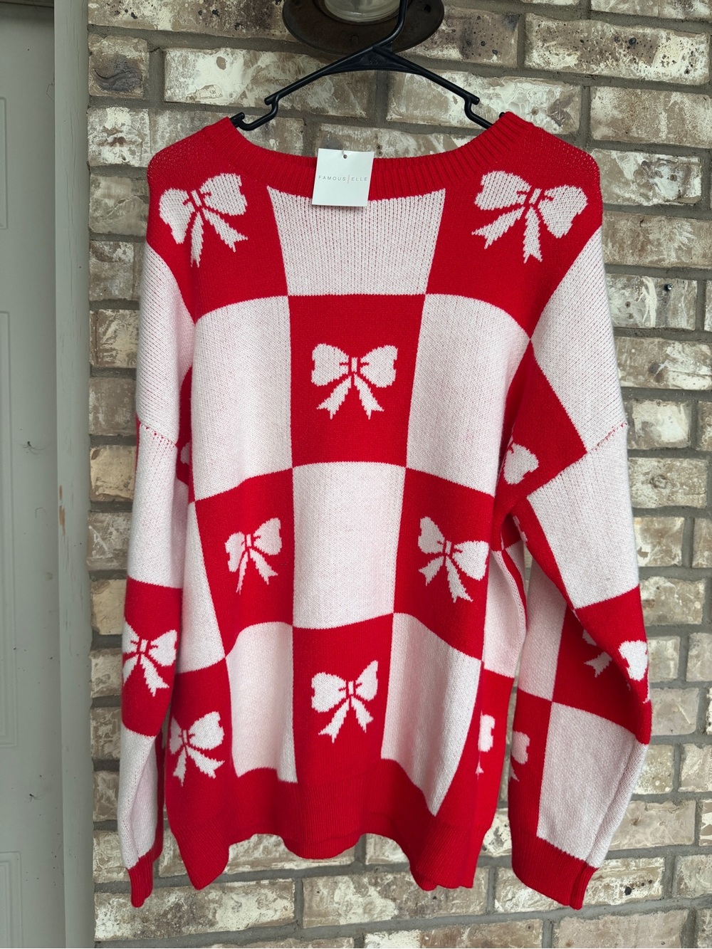 Checkerboard Bow Knit Sweater  size Medium